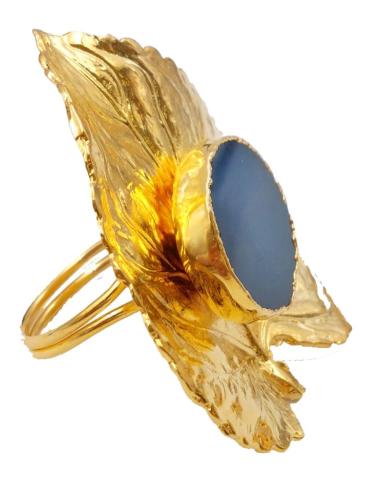 ANILLOS GRANDES PARA BODAS CON HOJAS VISTOSAS Y PIEDRA AZUL