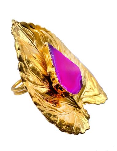 ANILLOS GRANDES DE BODA CON HOJAS VISTOSAS Y PIEDRA BUGAMBILIA