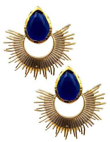 PENDIENTES MUJER DE LARGO MEDIO CON PRECIOSO ABANICO Y PIEDRA DE COLOR