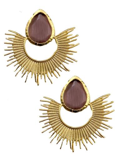 PENDIENTES MUJER DE LARGO MEDIO CON PRECIOSO ABANICO Y PIEDRA DE COLOR