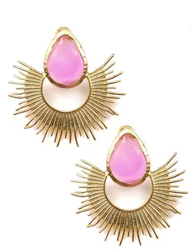PENDIENTES MUJER DE LARGO MEDIO CON PRECIOSO ABANICO Y PIEDRA DE COLOR