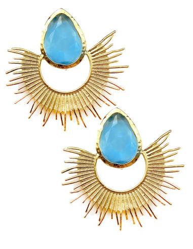 PENDIENTES MUJER DE LARGO MEDIO CON PRECIOSO ABANICO Y PIEDRA DE COLOR