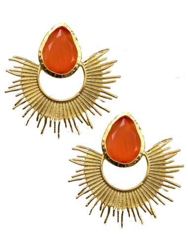 PENDIENTES MUJER DE LARGO MEDIO CON PRECIOSO ABANICO Y PIEDRA DE COLOR