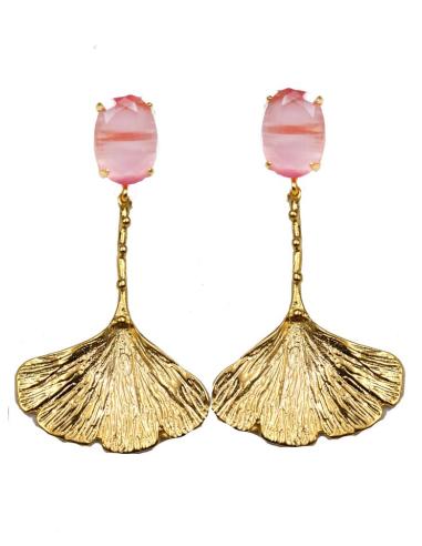 PENDIENTES LARGOS DE MUJER ROSAS Y DORADOS PRECIOSO DISEÑO DE PETALO