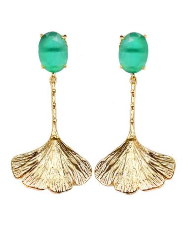 PENDIENTES LARGOS DE MUJER VERDES Y DORADOS PRECIOSO DISEÑO DE PETALO