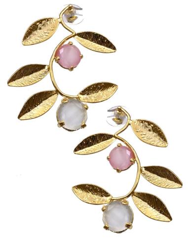 PENDIENTES MUJER LARGOS DORADOS DE FIESTA CON PIEDRA ROSA Y BLANCA