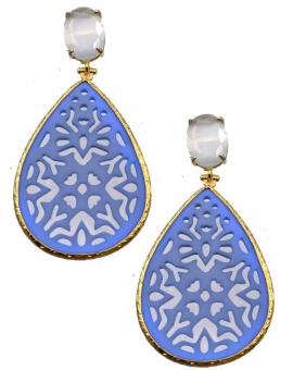 PENDIENTES LARGOS DE MUJER AZULES Y BLANCOS CON PRECIOSA LAGRIMA TALLADA