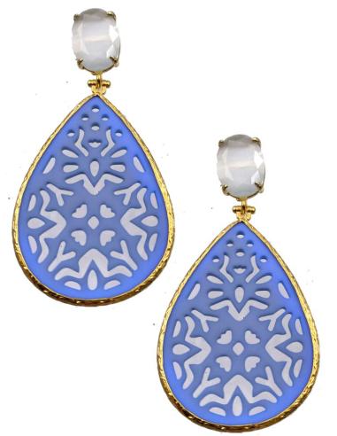 PENDIENTES LARGOS DE MUJER AZULES Y BLANCOS CON PRECIOSA LAGRIMA TALLADA