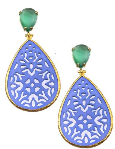PENDIENTES LARGOS DE MUJER AZULES Y VERDES CON PRECIOSA LAGRIMA TALLADA
