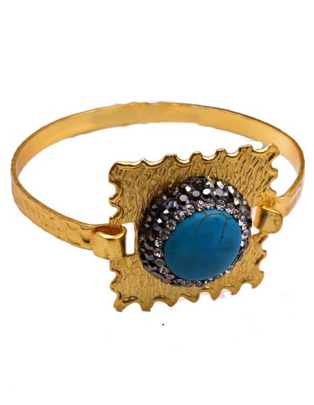 PULSERAS MUJER DORADAS BAÑO DE ORO Y PIEDRA TURQUESA