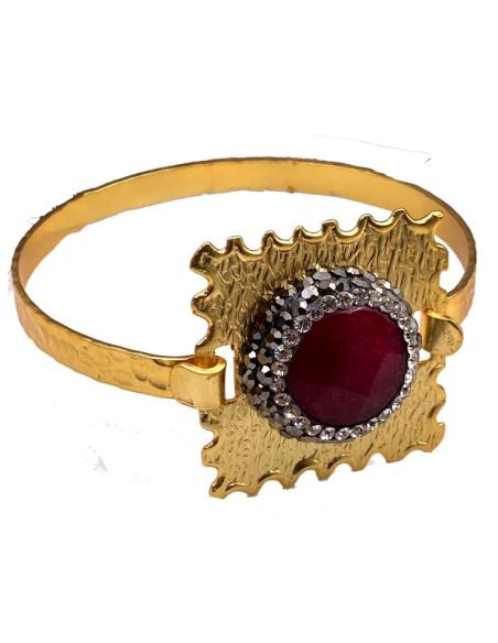 PULSERAS MUJER DORADAS BAÑO DE ORO Y PIEDRA GRANATE