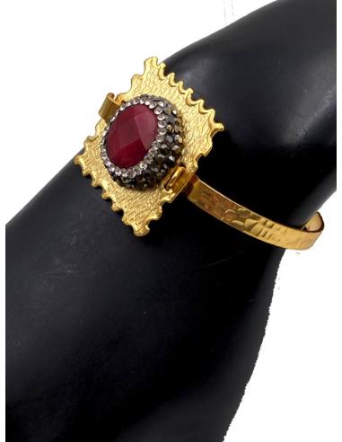 PULSERAS MUJER DORADAS BAÑO DE ORO Y PIEDRA GRANATE