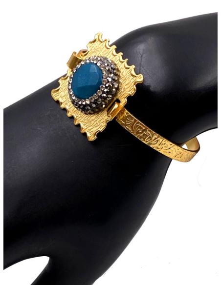 PULSERAS MUJER DORADAS BAÑO DE ORO Y PIEDRA VERDE MAR