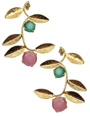 PENDIENTES MUJER LARGOS DORADOS DE FIESTA CON PIEDRA ROSA Y VERDE