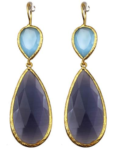 PENDIENTES MUJER LARGOS MORADOS Y AZULES TURQUESA DE PIEDRA