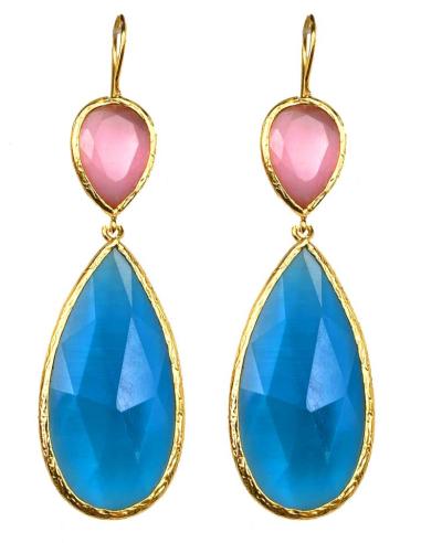 PENDIENTES MUJER LARGOS AZULES TURQUESA Y ROSA DE PIEDRA