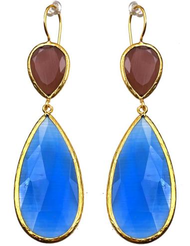 PENDIENTES MUJER LARGOS AZULES Y MORADOS DE PIEDRA BODAS