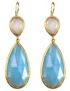 PENDIENTES MUJER LARGOS AZULES TURQUESA Y BLANCOS DE PIEDRA