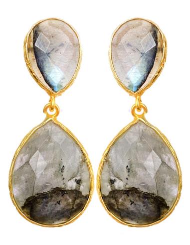PENDIENTES VERDE CAZA DE PIEDRAS SEMIPRECIOSAS DE LABRADORITA
