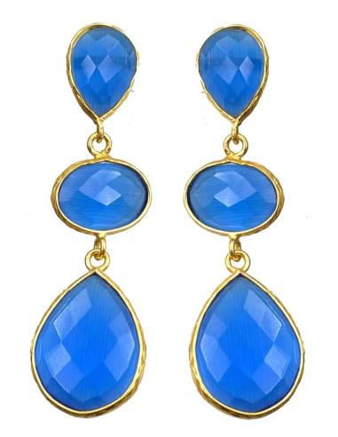 PENDIENTES LARGOS AZULES DE PIEDRAS OJO DE GATO PARA BODAS