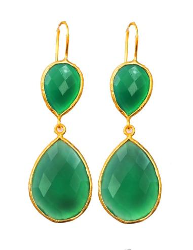 PENDIENTES LARGOS VERDES TONO ESMERALDA DE PIEDRA FACETADA