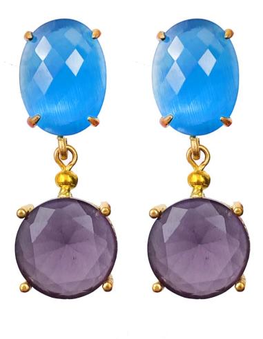 PENDIENTES MUJER CON PIEDRAS AZULES Y MORADAS PARA BODAS
