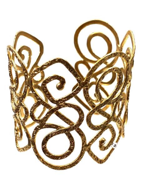 BRAZALETES DORADOS GRANDES CON DISEÑO CALADO ESTILO GRIEGO