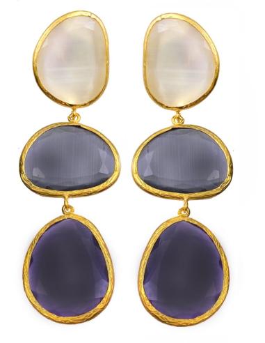 PENDIENTES LARGOS BLANCOS GRISES Y MORADOS PARA INVITADAS DE BODA
