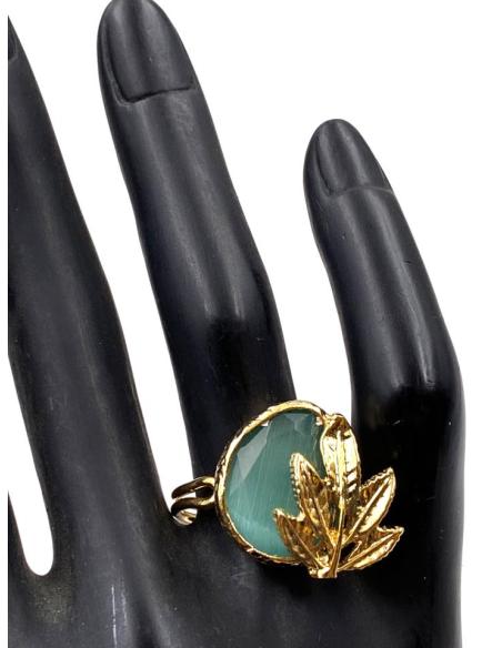 ANILLOS VERDE AGUA DE PIEDRA CON HOJAS DE INSPIRACION GRIEGA