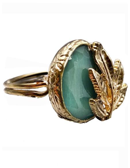 ANILLOS VERDE AGUA DE PIEDRA CON HOJAS DE INSPIRACION GRIEGA