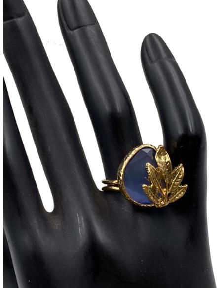 ANILLOS AZULES DE PIEDRA CON HOJAS DE INSPIRACION GRIEGA