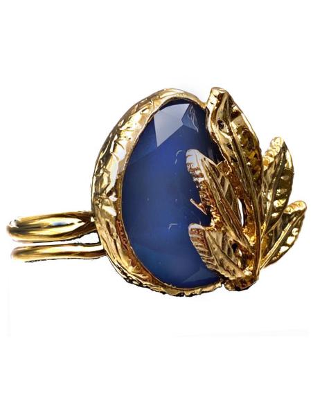 ANILLOS AZULES DE PIEDRA CON HOJAS DE INSPIRACION GRIEGA