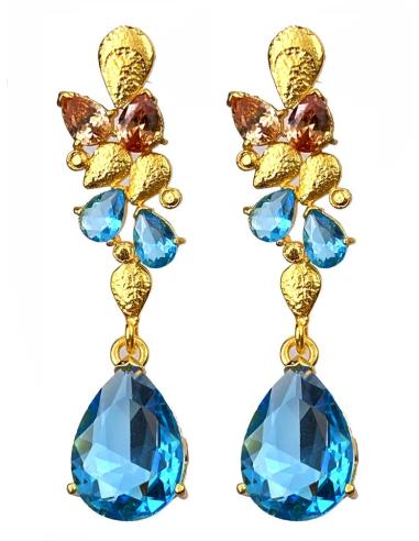 PENDIENTES LARGOS AZULES Y TONO MELOCOTON ESPECIAL BODAS
