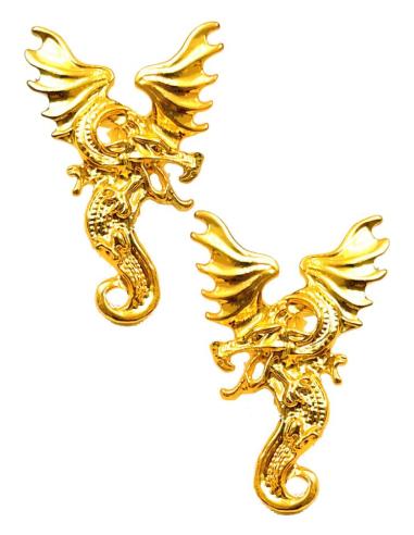 PENDIENTES DORADOS CON MITOLOGICO DRAGON CON ALAS
