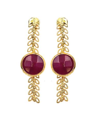 PENDIENTES DORADOS PARA BODAS CON DETALLE DE PIEDRA COLOR