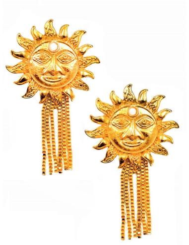 PENDIENTES LARGOS DORADOS DE VISTOSOS SOLES Y CASCADA CADENAS