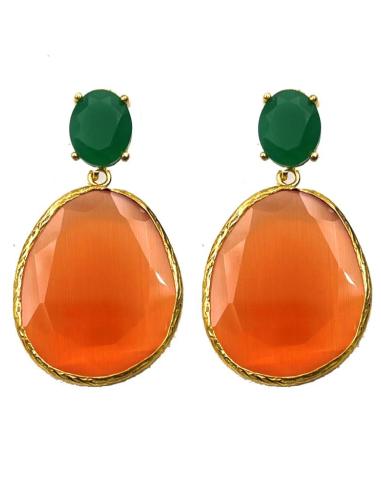 PENDIENTES MUJER LARGOS NARANJAS Y VERDES PARA BODAS