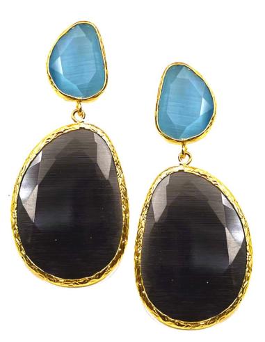 PENDIENTES MUJER LARGOS GRISES Y AZULES DE PIEDRA PARA BODAS