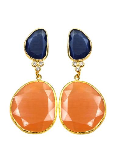 PENDIENTES LARGOS NARANJAS Y MORADOS CON DETALLE CIRCONITAS