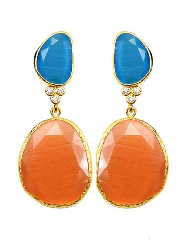 PENDIENTES LARGOS NARANJAS Y AZULES TURQUESA PARA BODAS