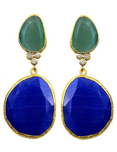 PENDIENTES LARGOS AZULONES Y TURQUESA DISEÑADOS PARA BODAS
