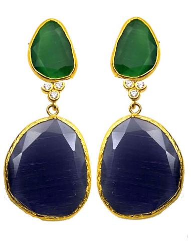 PENDIENTES LARGOS MORADOS Y VERDES DISEÑADOS PARA BODAS