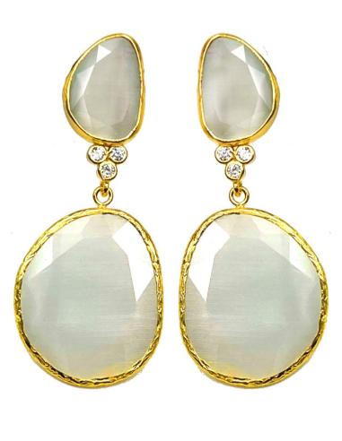 PENDIENTES LARGOS MUJER BLANCOS CON DETALLE EN CIRCONITAS
