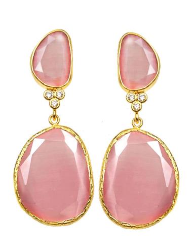 PENDIENTES LARGOS ROSAS Y DETALLE EN CIRCONITAS PARA BODAS