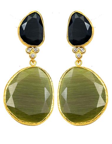 PENDIENTES LARGOS VERDES MUSGO Y NEGROS PARA BODAS