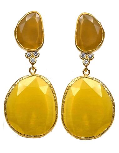 PENDIENTES LARGOS MOSTAZAS Y CIRCONITAS PERFECTOS PARA BODAS