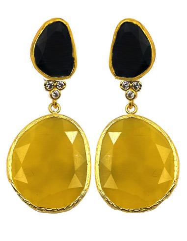 PENDIENTES LARGOS MOSTAZAS Y NEGROS PERFECTOS PARA BODAS