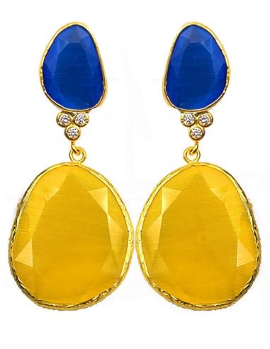 PENDIENTES LARGOS MOSTAZAS Y AZULONES DE INVITADA PERFECTA
