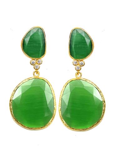 PENDIENTES LARGOS VERDES ESMERALDA CON DETALLE EN CIRCONITAS