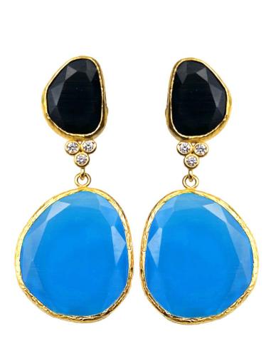 PENDIENTES LARGOS AZULES TURQUESA Y NEGROS PARA BODAS